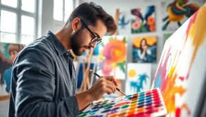 Explore vibrant and creative world of acrylic art at https://acrylicpedia.com with an artist at work.