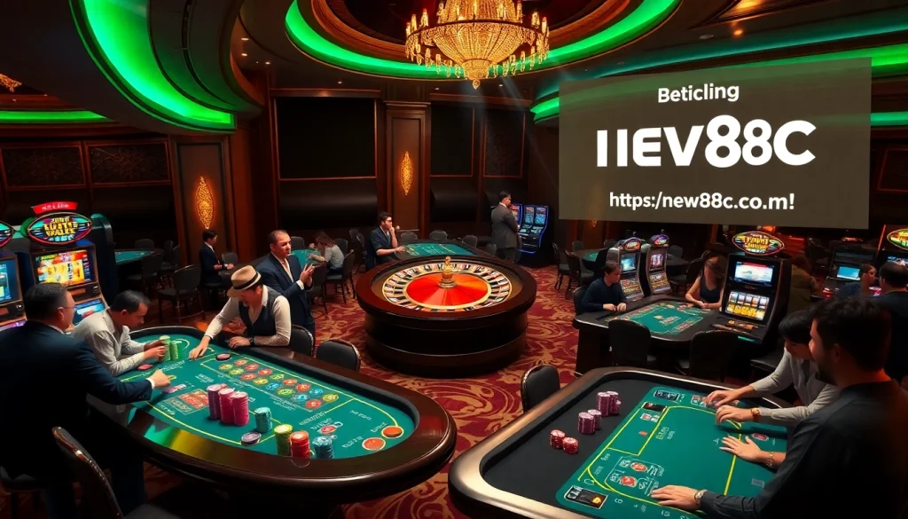 Engage in thrilling gameplay with https://new88c.co/ at a vibrant casino setting.