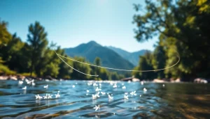 Catch a fish with this Fly fishing line showcased in a serene river setting with vibrant nature.