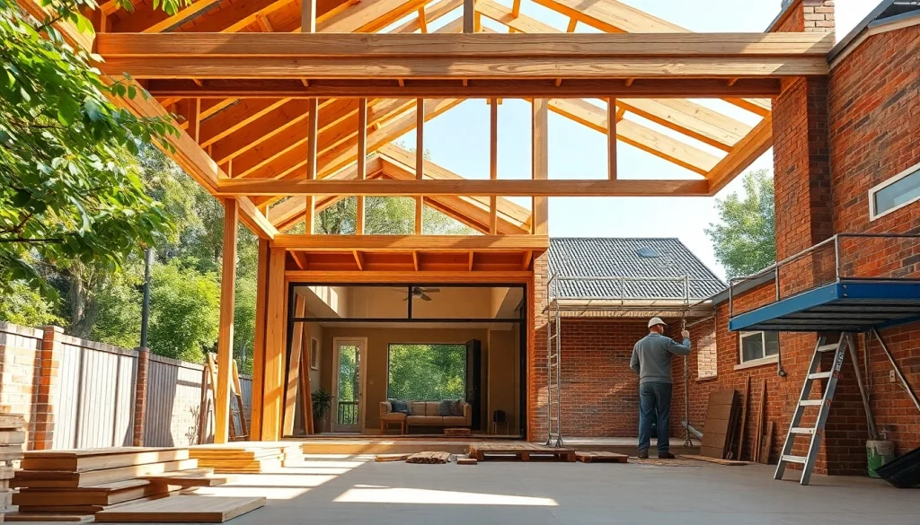 House extension construction in Melbourne, showcasing builders at work on a modern design.