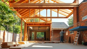 House extension construction in Melbourne, showcasing builders at work on a modern design.