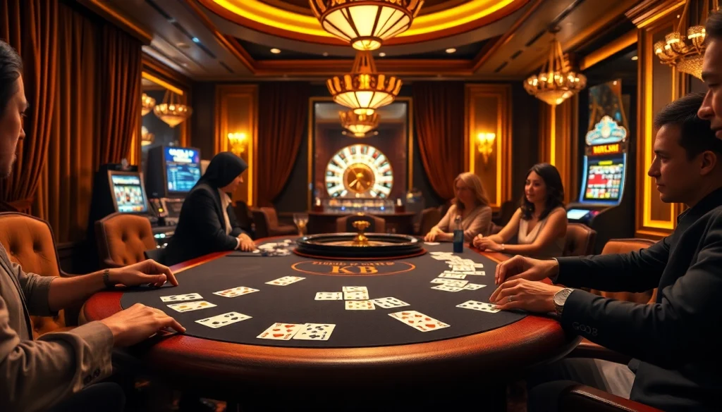 Players enjoying high-stakes poker at a lavish casino table with Go8 branding.