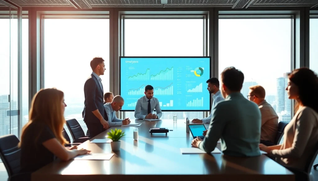 Professionals collaborating in a modern office to enhance their Business strategies and outcomes.