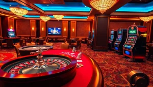 Experience the thrills of https://1j88com.com/ with a vibrant casino scene showcasing poker and slots.