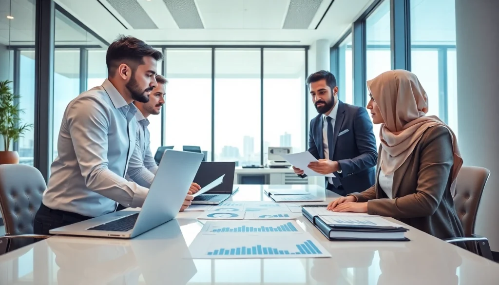 Professional team discussing Audit Services in UAE in a modern Dubai office setting.