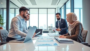 Professional team discussing Audit Services in UAE in a modern Dubai office setting.