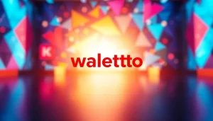 Mendengar lagu walettoto dengan logo yang penuh warna dan energik di depan latar belakang yang dinamis.