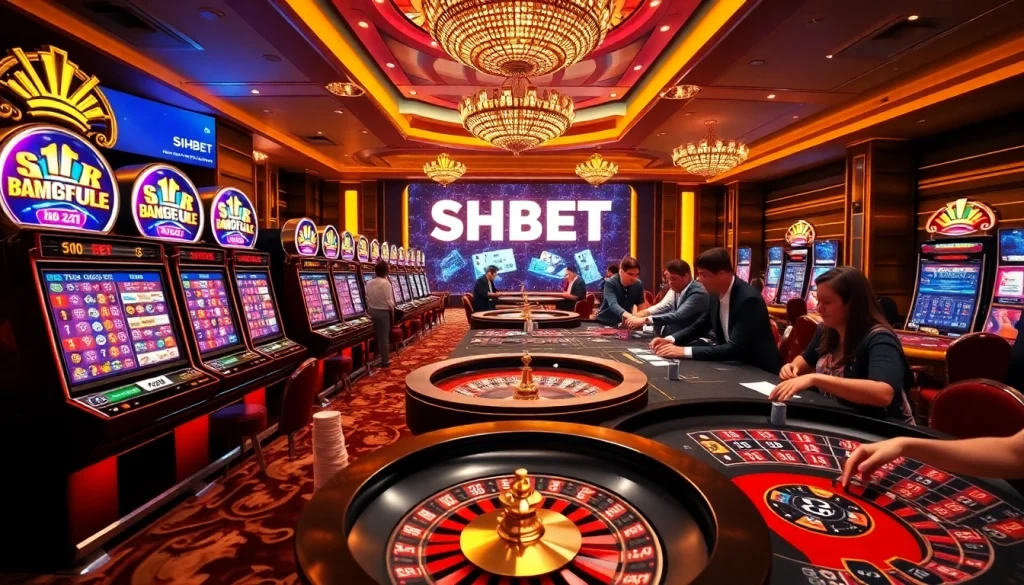 SHBET casino players enjoying a vibrant game at a luxurious table.
