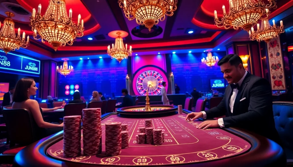 Players enjoying an exciting gaming experience at JUN88's luxury casino tables.