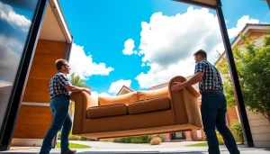 Efficient team providing Furniture Removals Wollongong service, unloading a couch during a smooth relocation.