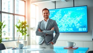 Showcasing a professional real estate agent in a modern office environment, enhancing real estate visibility.