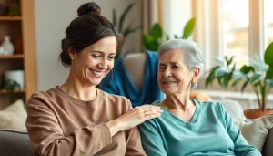 Engaging session in home care austin tx showcasing caregiver's support for an elderly client.