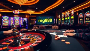 Experience the action of trang chủ mg188 at a high-stakes poker table under vibrant lights.