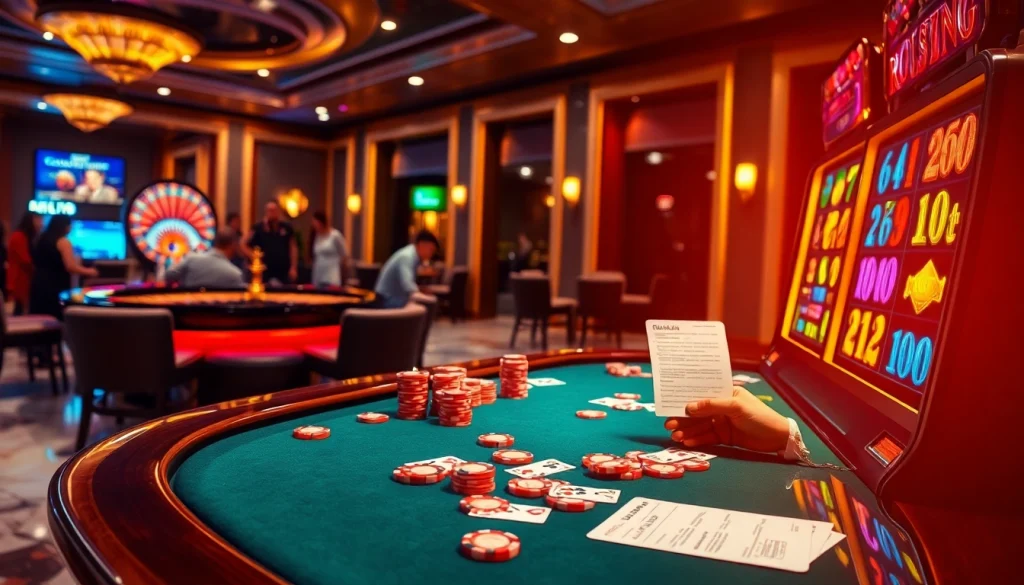 Khela88 gaming excitement at a luxurious casino table filled with chips and vibrant cards.