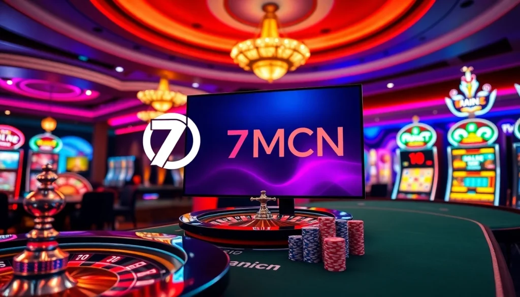 Betting on 7mcn with a captivating online casino experience showcasing poker chips and a roulette wheel.