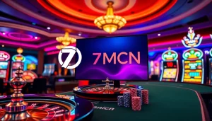 Betting on 7mcn with a captivating online casino experience showcasing poker chips and a roulette wheel.