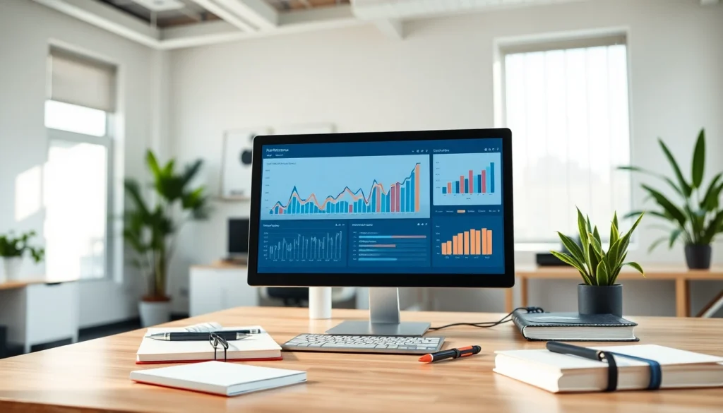 Analyze competitive intelligence in a vibrant workspace showcasing analytical data on a computer.