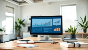 Analyze competitive intelligence in a vibrant workspace showcasing analytical data on a computer.