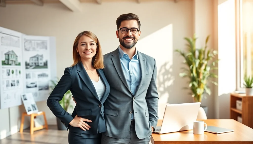 Showcasing real estate services with an expert agent in a modern office environment