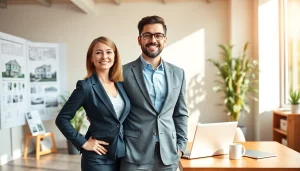 Showcasing real estate services with an expert agent in a modern office environment