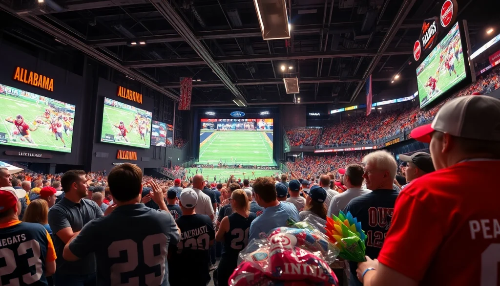 Engaging sports betting in Alabama scene with fans enjoying live games and excitement.