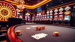 Experience the thrills of MB66.COM with an inviting casino atmosphere showcasing poker tables, vibrant roulette wheels, and luxurious slot machines.