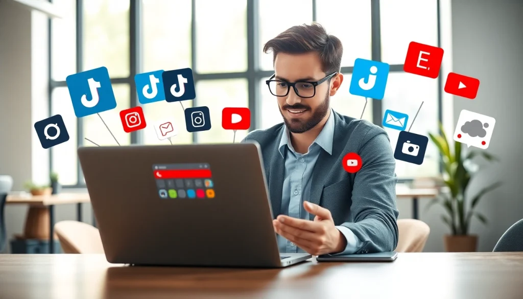 Analyzing the benefits of a TikTok SMM panel with social media icons and a digital marketing expert.