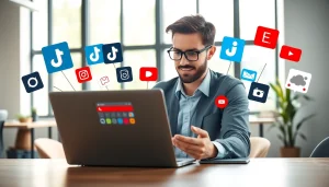 Analyzing the benefits of a TikTok SMM panel with social media icons and a digital marketing expert.