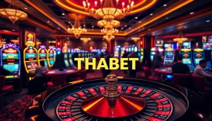 THABET players enjoying an exciting casino experience with vibrant tables and lights.