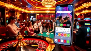 Engaging scene of players at OKFUN casino tables, highlighting excitement in gambling activities.