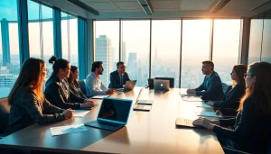 Engage in impactful business discussions in a modern office setting with diverse professionals.