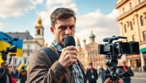 Зйомка актуальних новин на https://sumytoday.in.ua в Сумах: професійний журналіст під час інтерв'ю.