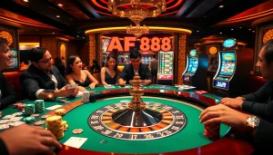 Players enjoying thrilling roulette action at a casino with AF88 branding elements present.