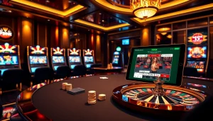 Experience thrilling gameplay at 99OK.COM with luxurious casino tables and vibrant slot machines.