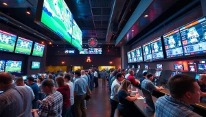 Engaged sports betting scene in Oklahoma, showcasing excitement and community interaction.