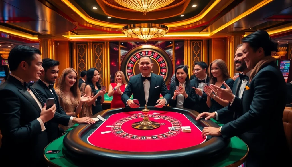 FC88 excitement at the casino gaming table with players betting on cards.