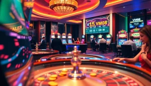Experience the excitement of VM88 with vibrant online casino games and players enjoying their bets.