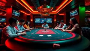 Pemain yang terlibat menikmati PKV Games dan poker di joinyuk.net dalam lounge perjudian yang modern dan dinamis.
