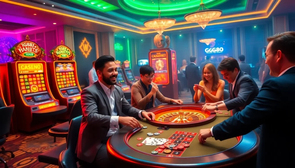 Experience thrilling gameplay at GG88 casino with vibrant slot machines and poker tables.