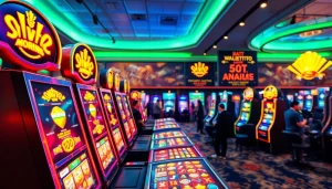 Menampilkan slot walettoto dengan mesin yang meriah dan pemain bersemangat.