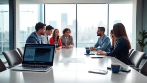 Engaged business team discussing strategies in a modern office setting
