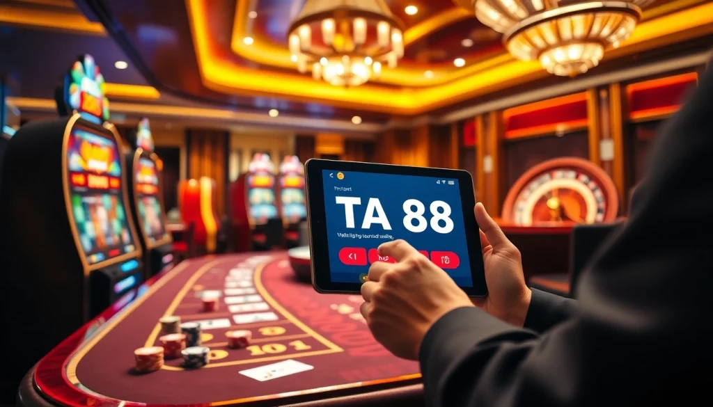 Experience the excitement of betting with the ta88 app showcased on a vibrant casino interface.