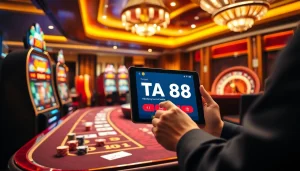 Experience the excitement of betting with the ta88 app showcased on a vibrant casino interface.