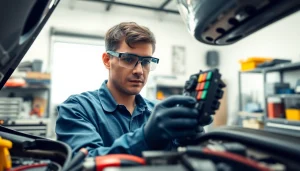 Inspect automotive fuses at https://bezpieczniki24.pl with a professional technician in a bright workshop.