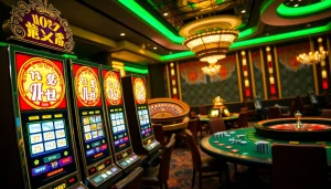 Win exciting jackpots in nổ hũ slot machines at a vibrant casino scene.