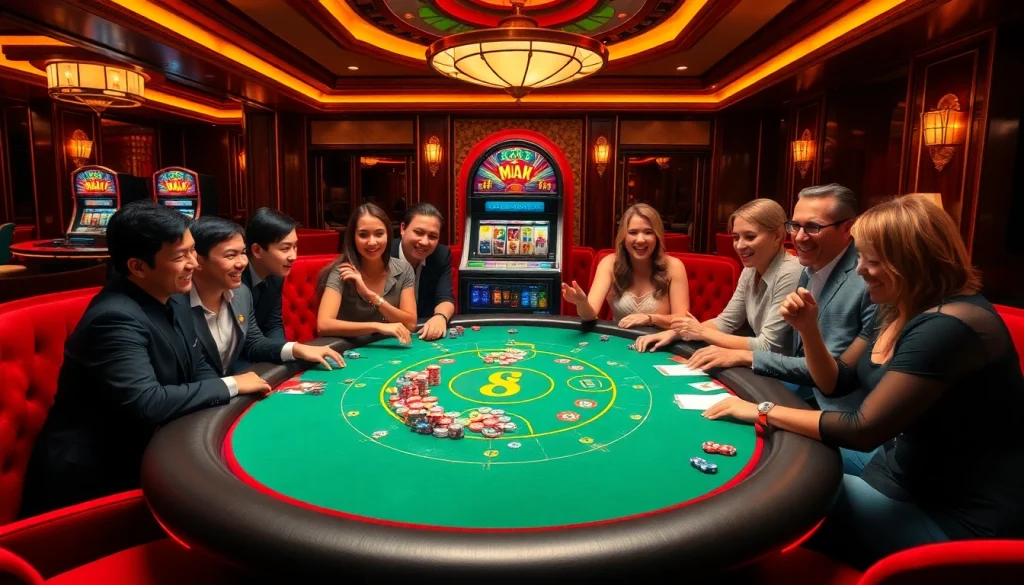 S8 players strategizing bets at a luxurious casino table filled with excitement.