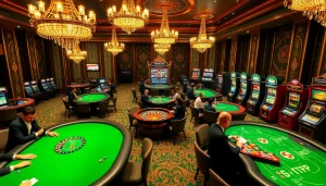 Players enjoying high-stakes poker and roulette at MMOO's luxurious casino environment.