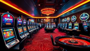 Kasino Togelsumo yang hidup menampilkan mesin slot mewah dan atmosfer permainan yang mendebarkan.