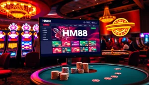 HM88 online poker table with players betting on a vibrant casino night