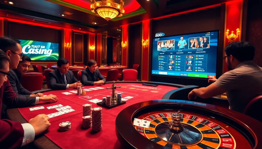 Engaged players at a luxurious casino table, showcasing nhà cái 888b gaming excitement.